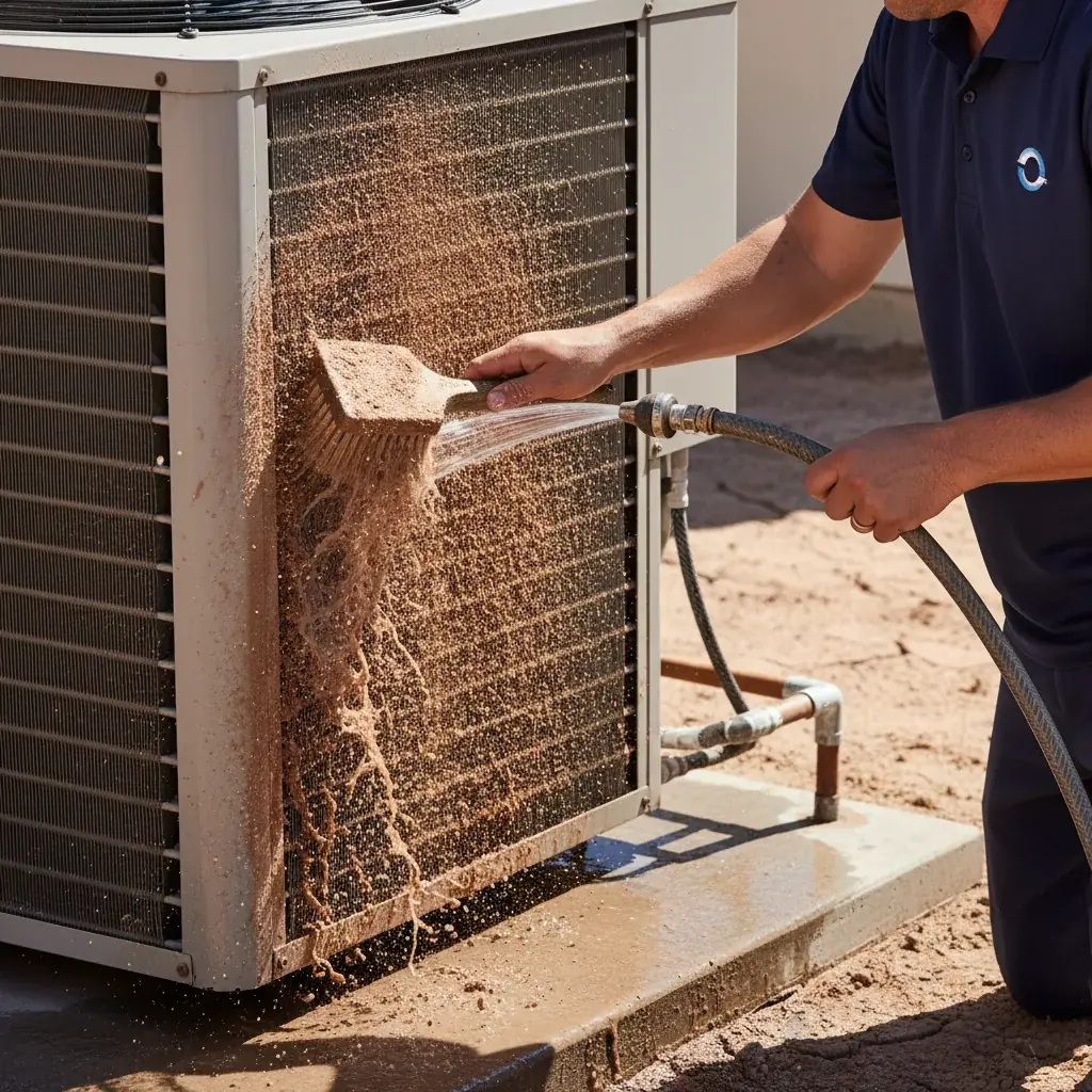Damaged refrigerant line set on a rural Escondido property showing exposed insulation and rodent damage.