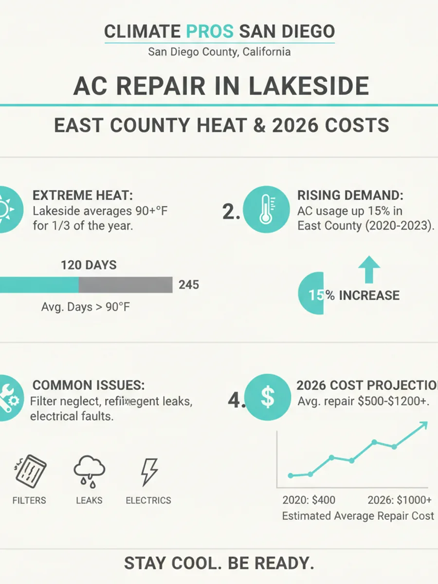 HVAC technician checking refrigerant levels on an AC condenser at a Lakeside East County home
