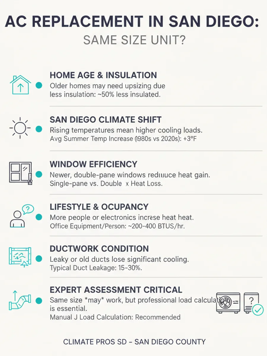 Split comparison showing an oversized AC unit short-cycling versus a correctly sized unit running steady