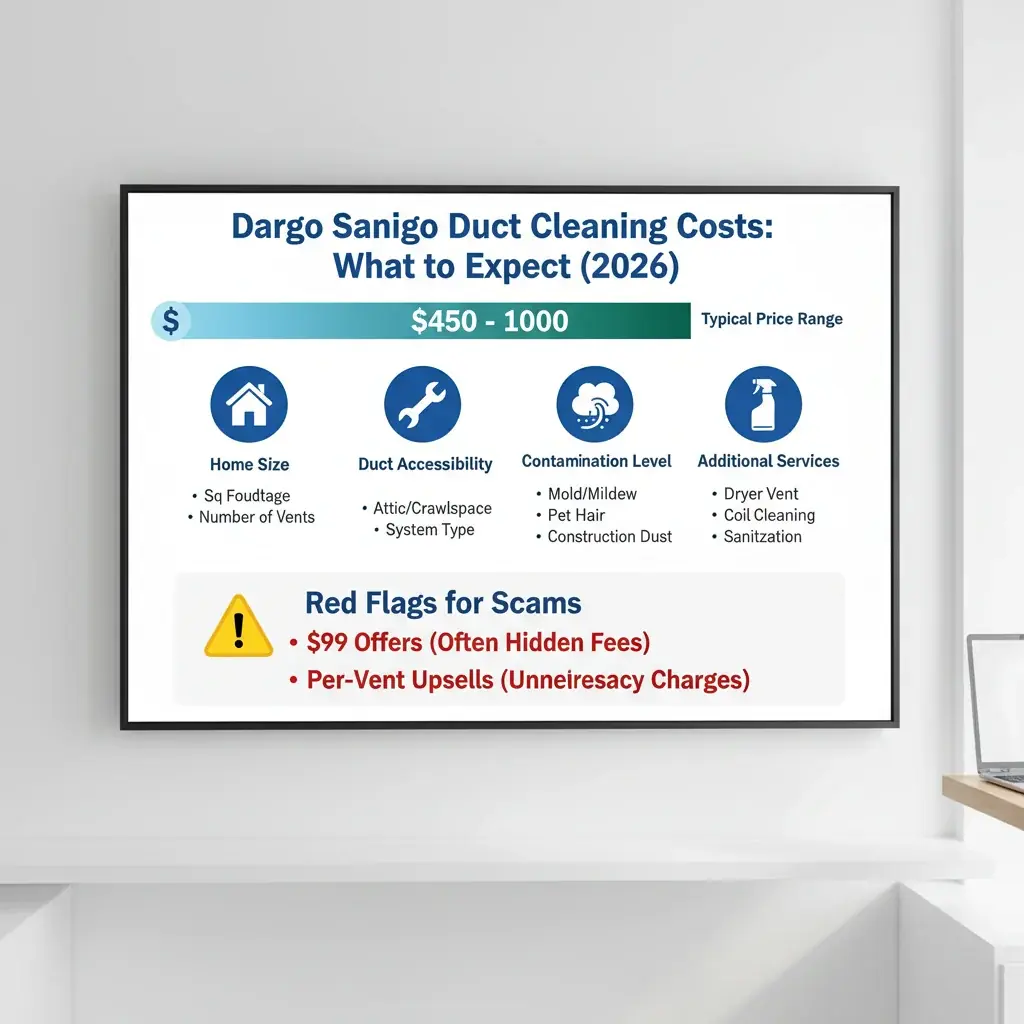 Infographic detailing typical San Diego duct cleaning costs, factors influencing price, and red flags for scams.