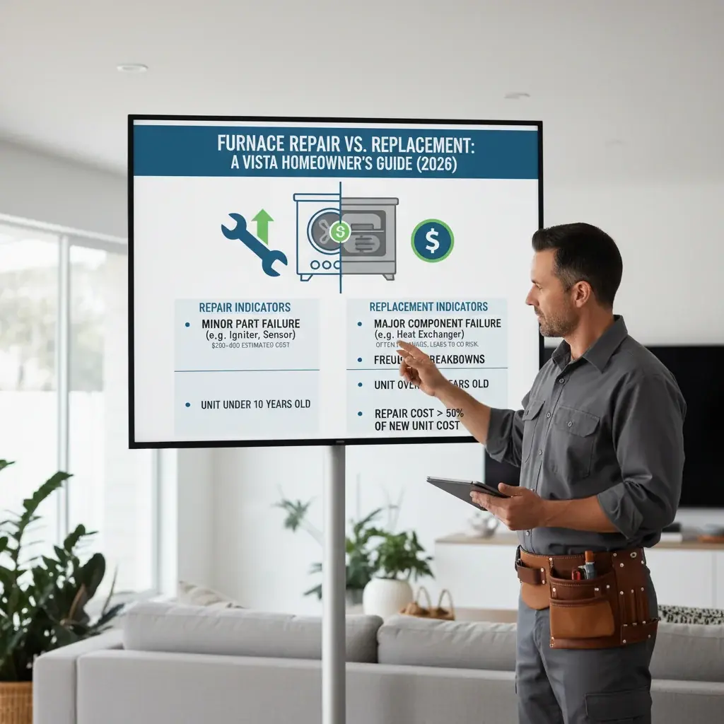 Infographic comparing typical 2026 furnace repair costs in Poway by component, including ignitor, heat exchanger, and blower motor