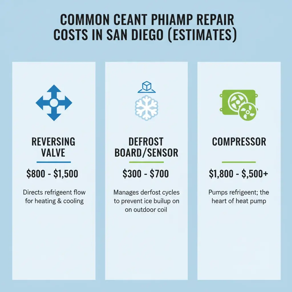 Diagram of heat pump components common to noise complaints in San Diego homes